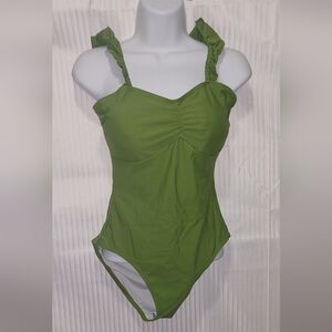 NEW! Green One-Piece Swimsuit with Ruffle Straps Padded Support Top